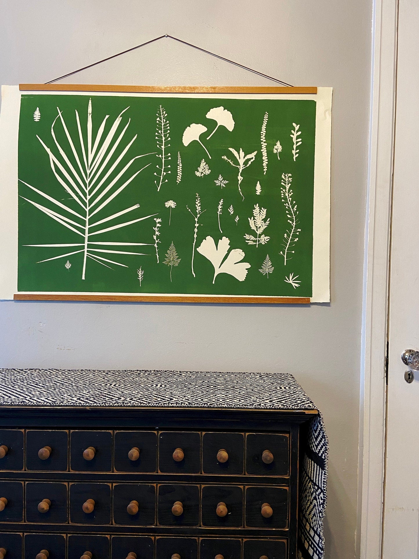 Hand Pressed Botanical Collage Monoprint on Green - giclee print