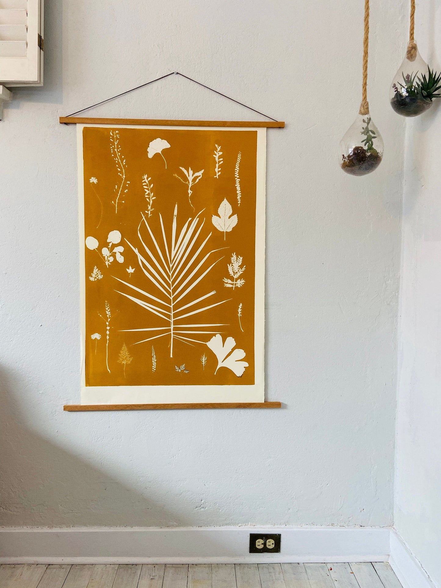 Hand Pressed Botanical Collage Monoprint on Yellow Gold - giclee print