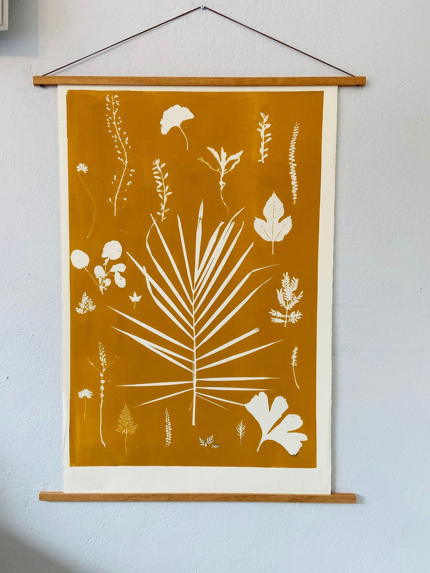 Hand Pressed Botanical Collage Monoprint on Yellow Gold - giclee print