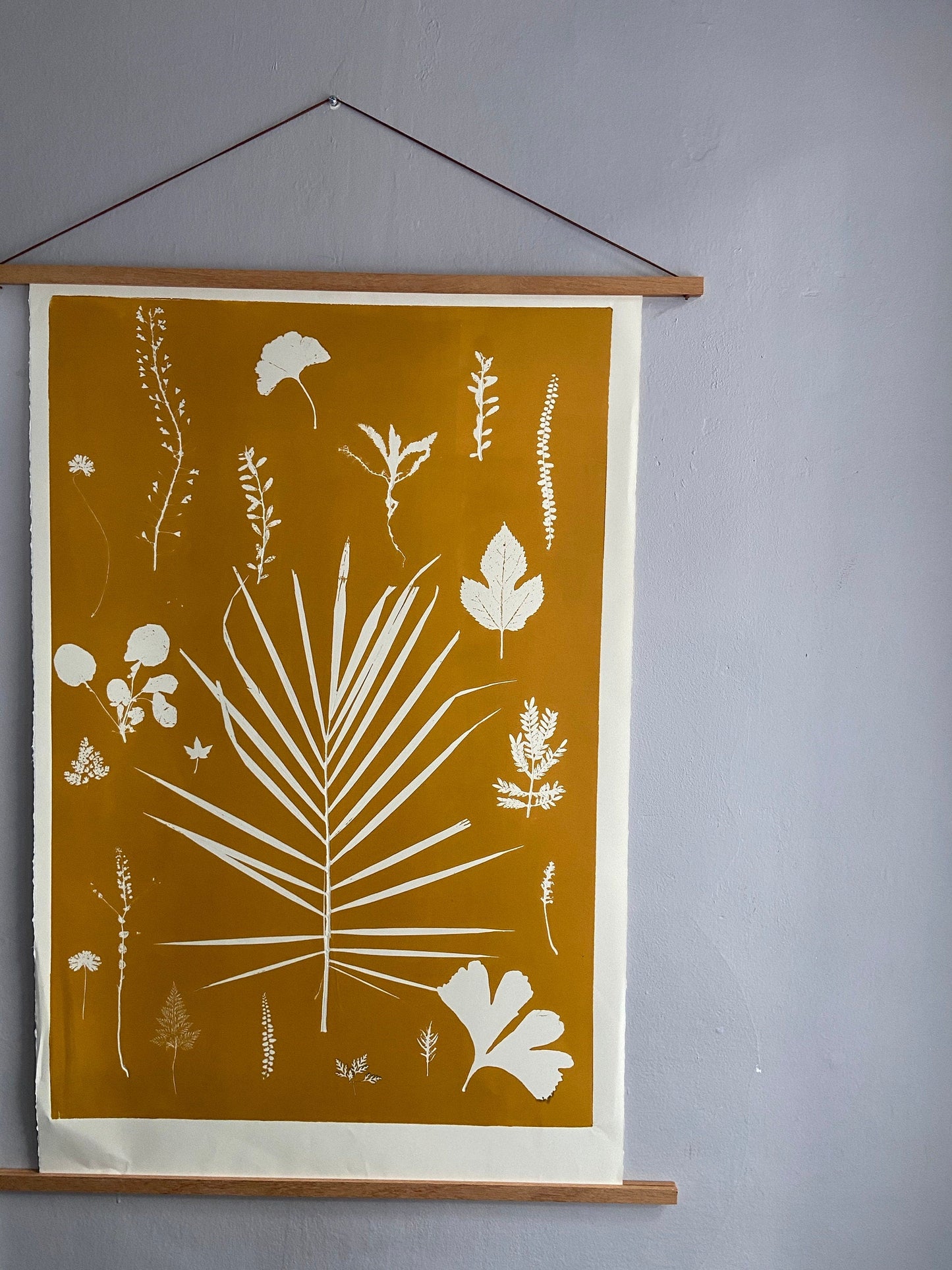 Hand Pressed Botanical Collage Monoprint on Yellow Gold - giclee print