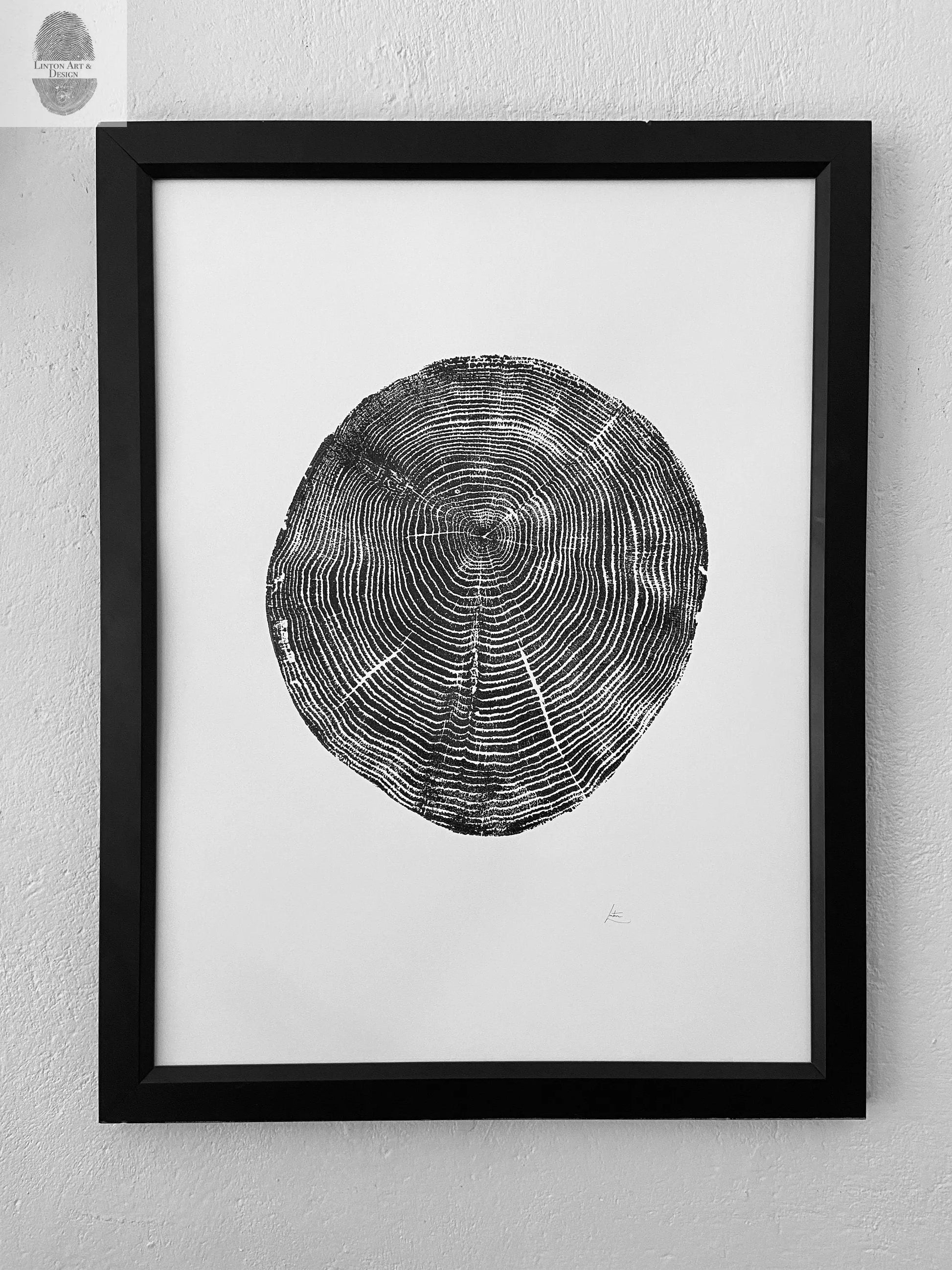 Long Island, NY, Oak tree art, Oak tree ring print, Tree stump art print, Original Woodcut, Woodblock print, Linton Art lintonart