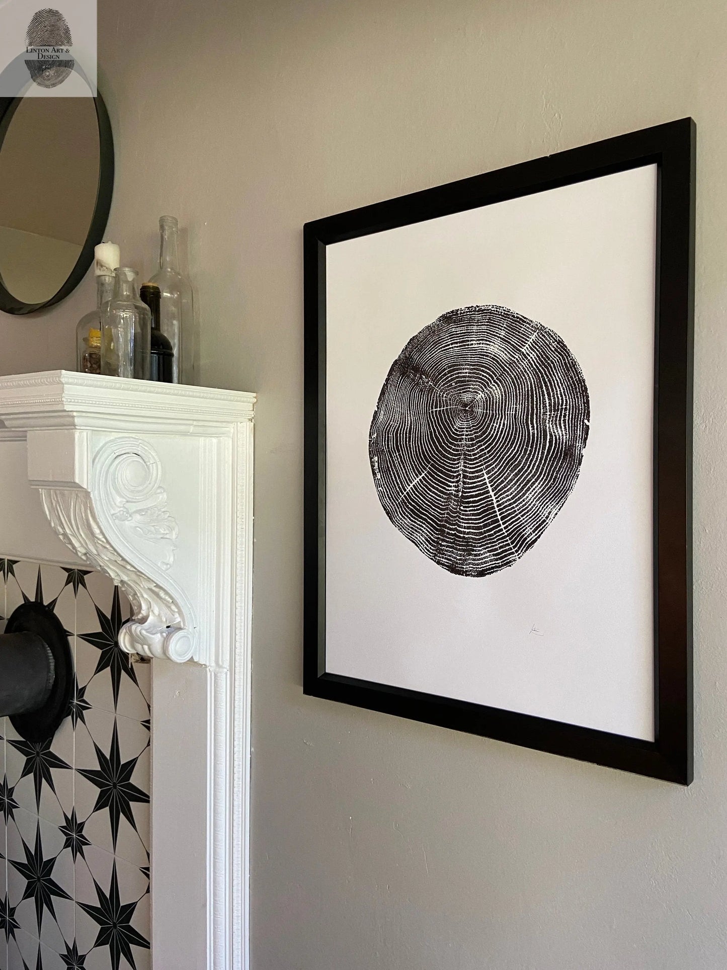 Long Island, NY, Oak tree art, Oak tree ring print, Tree stump art print, Original Woodcut, Woodblock print, Linton Art lintonart