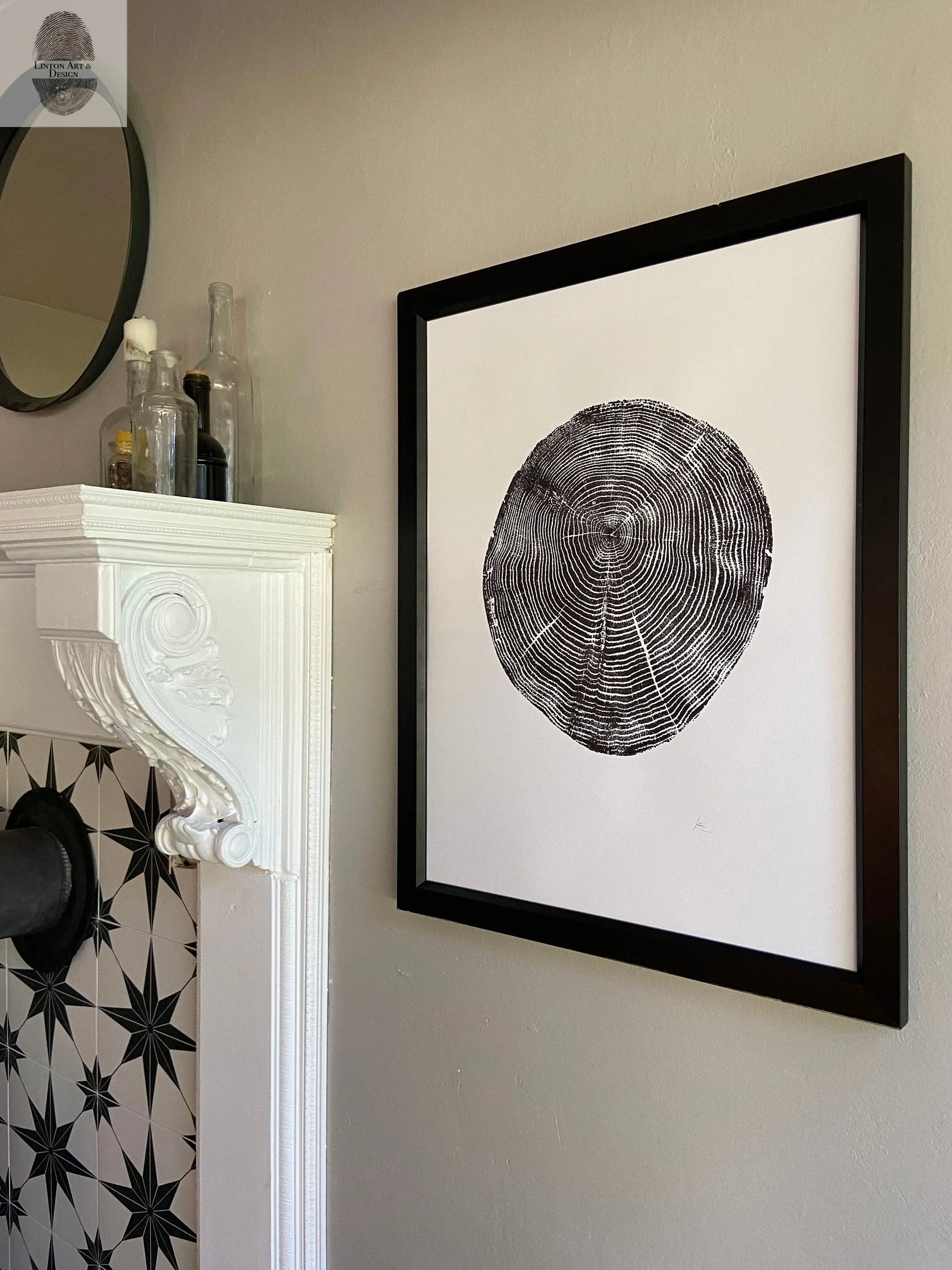 Long Island, NY, Oak tree art, Oak tree ring print, Tree stump art print, Original Woodcut, Woodblock print, Linton Art lintonart