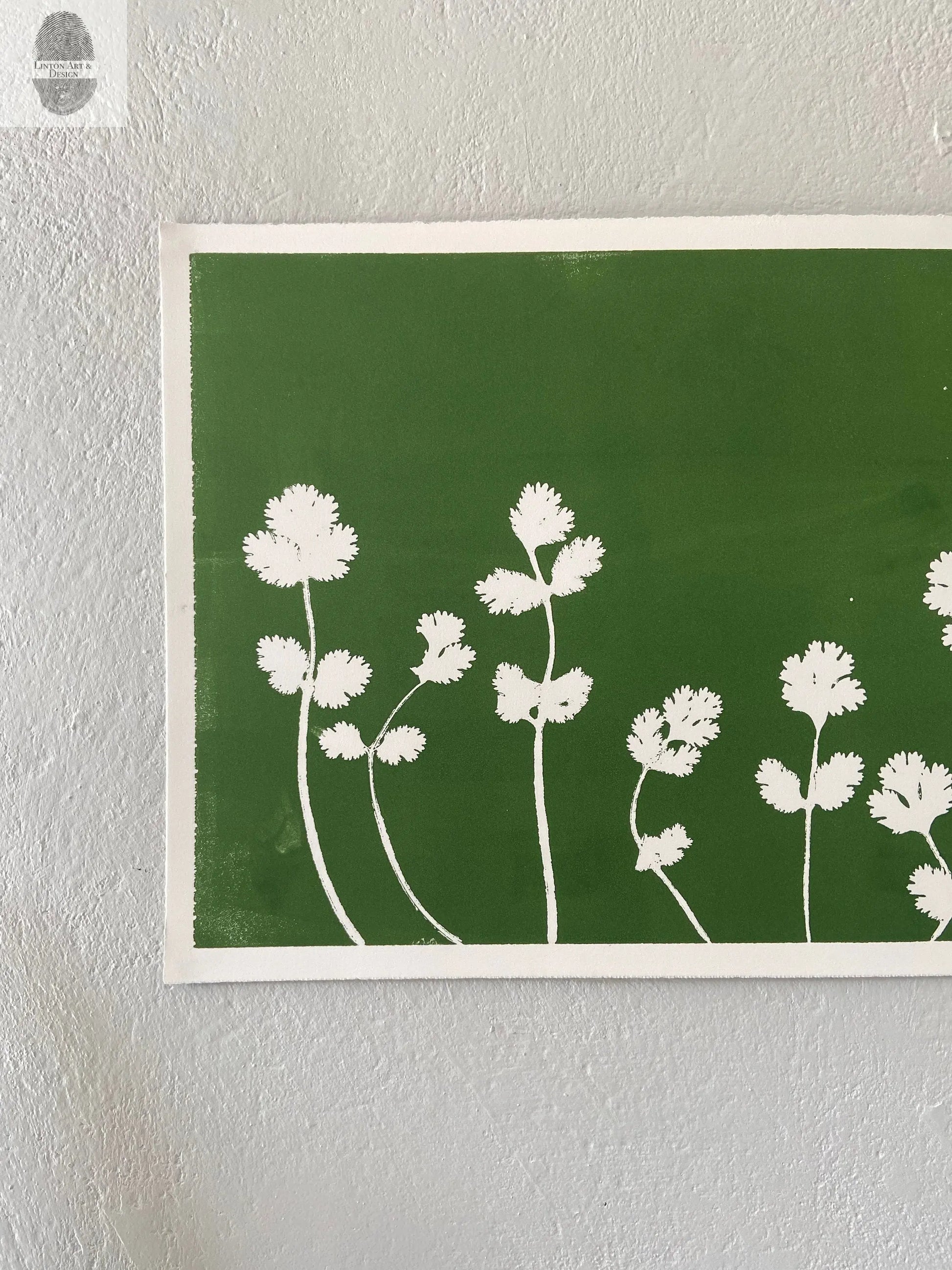 Oregano Leaves Hand Pressed Monoprint - 12x18 Giclee Print lintonart