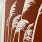 Pampas Grass Hand Pressed Botanical Monoprint on Burnt Umber - giclee print lintonart