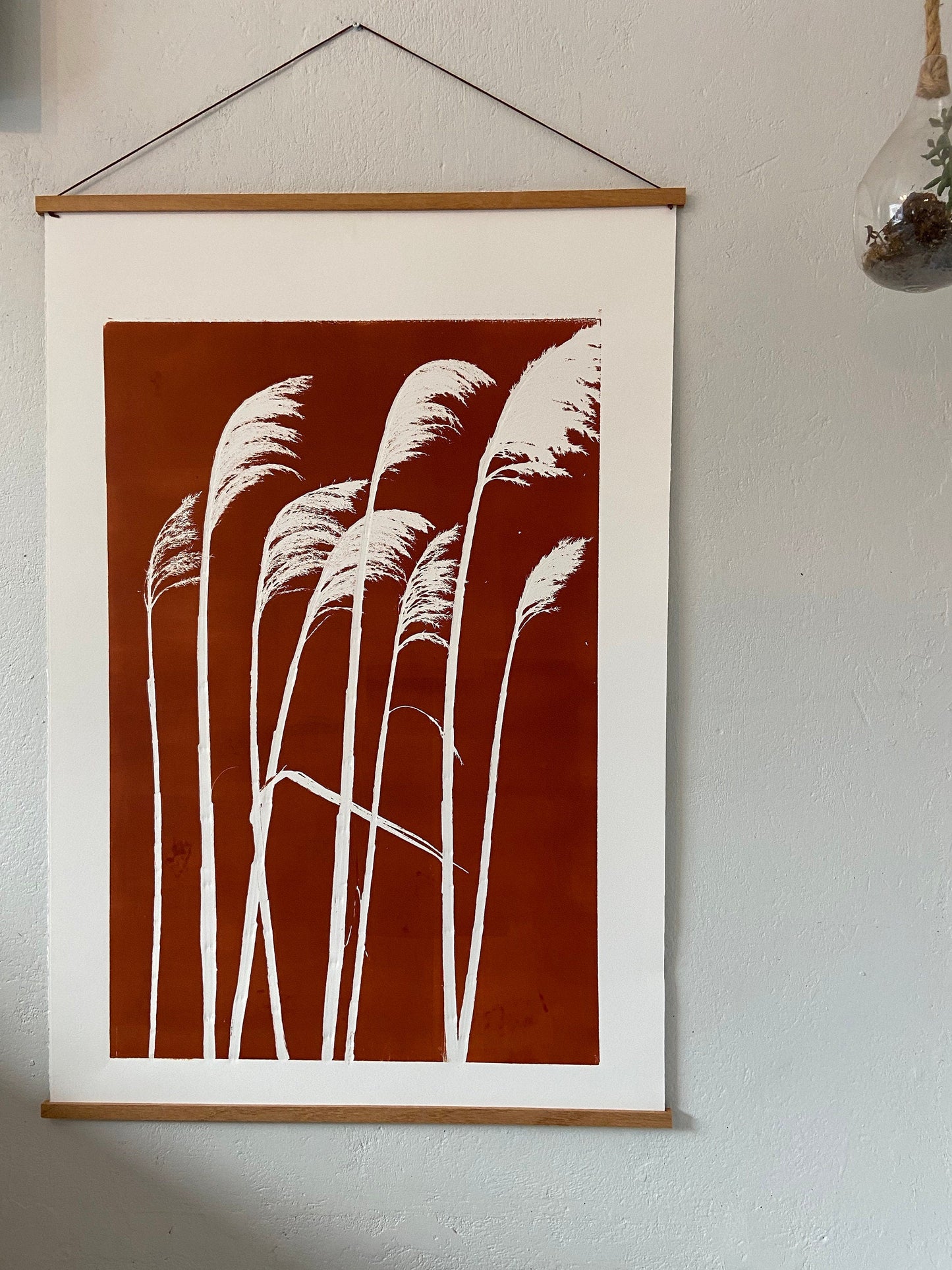 Pampas Grass Hand Pressed Botanical Monoprint on Burnt Umber - giclee print