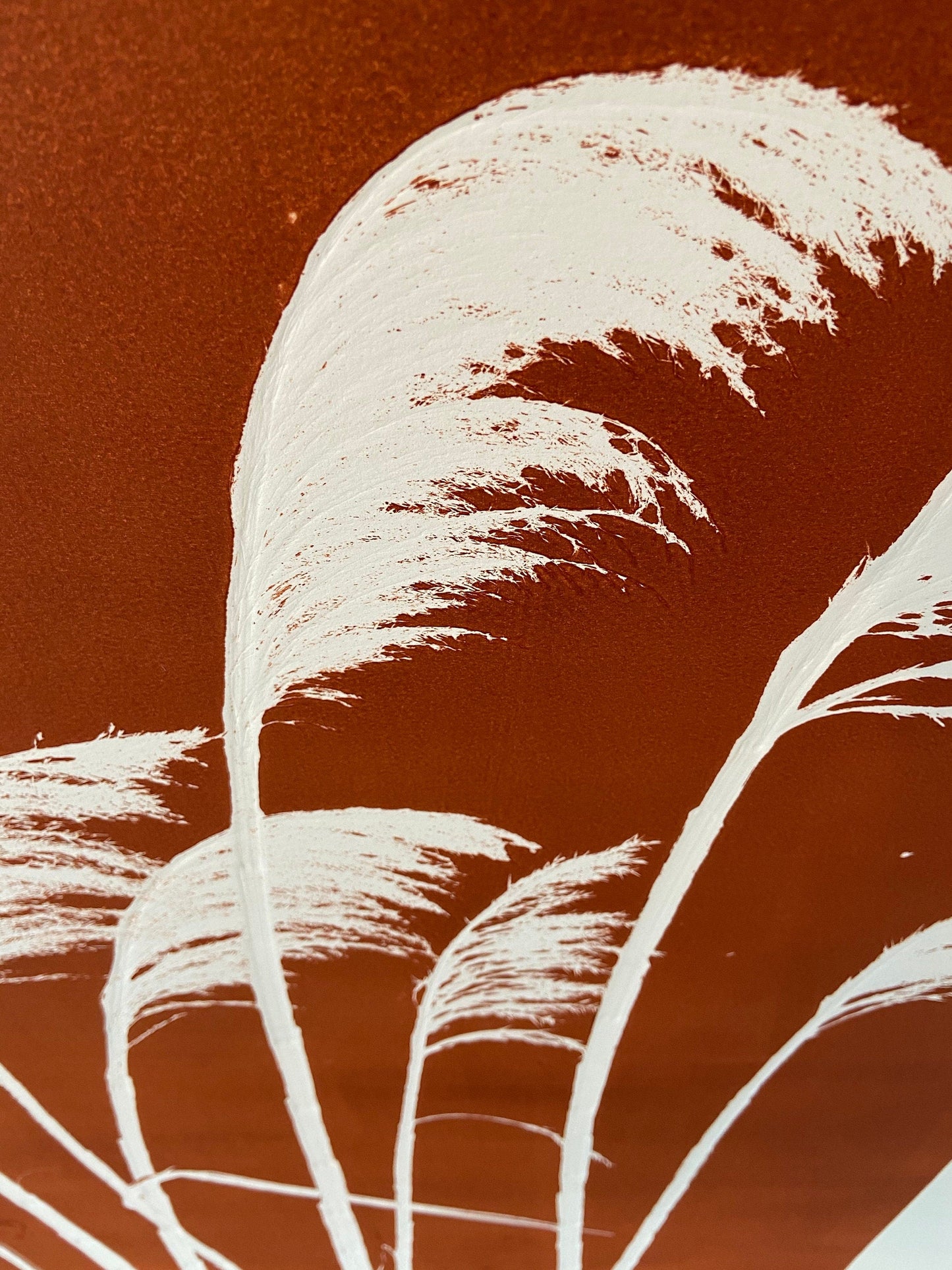 Pampas Grass Hand Pressed Botanical Monoprint on Burnt Umber - giclee print