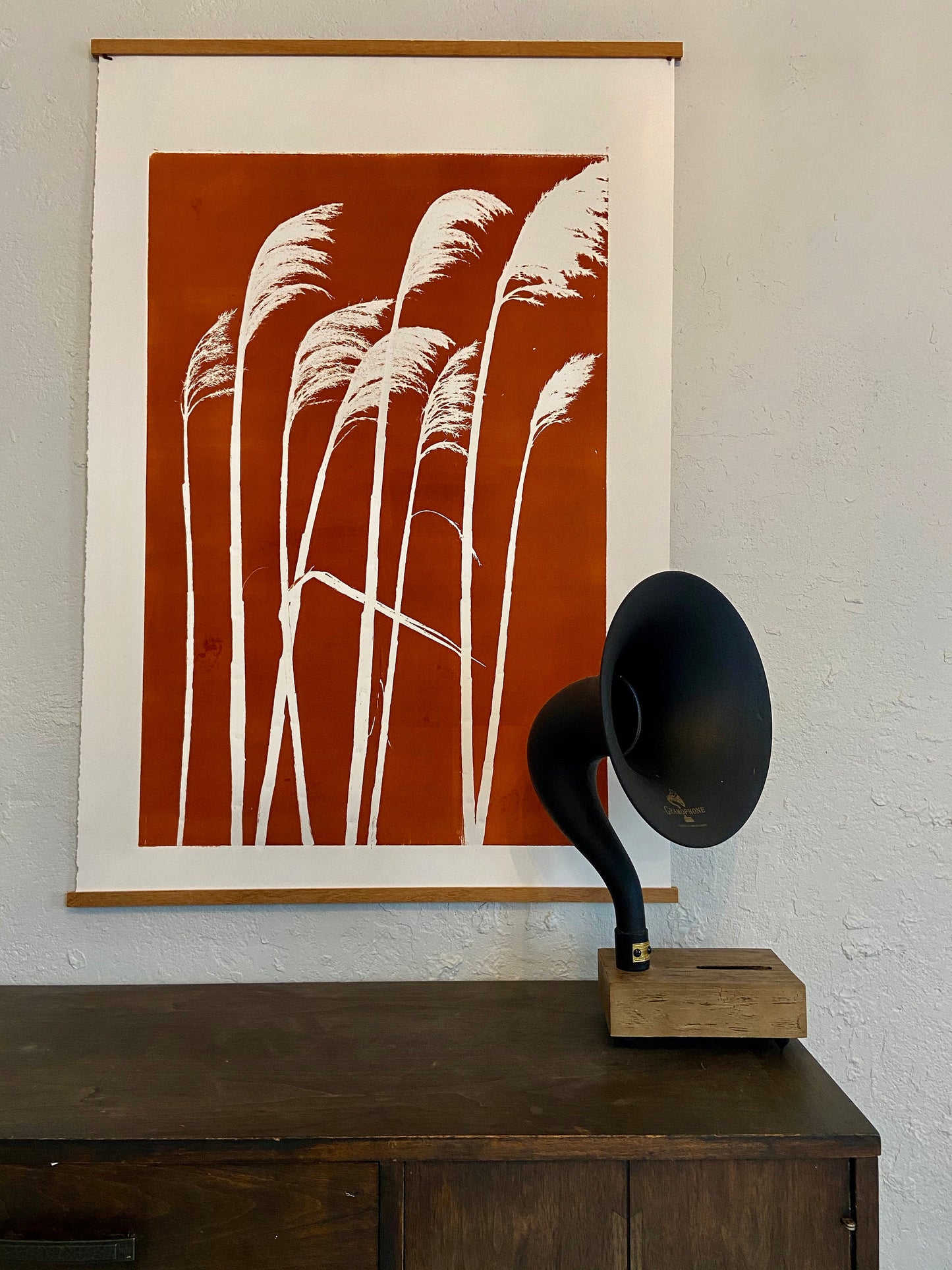 Pampas Grass Hand Pressed Botanical Monoprint on Burnt Umber - giclee print