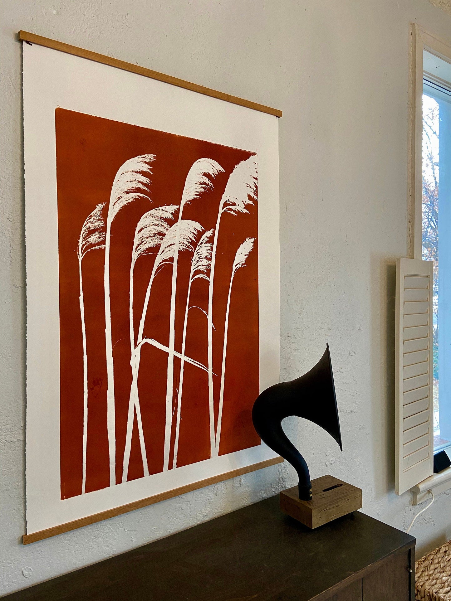 Pampas Grass Hand Pressed Botanical Monoprint on Burnt Umber - giclee print