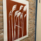 Pampas Grass Hand Pressed Botanical Monoprint on Burnt Umber - giclee print lintonart