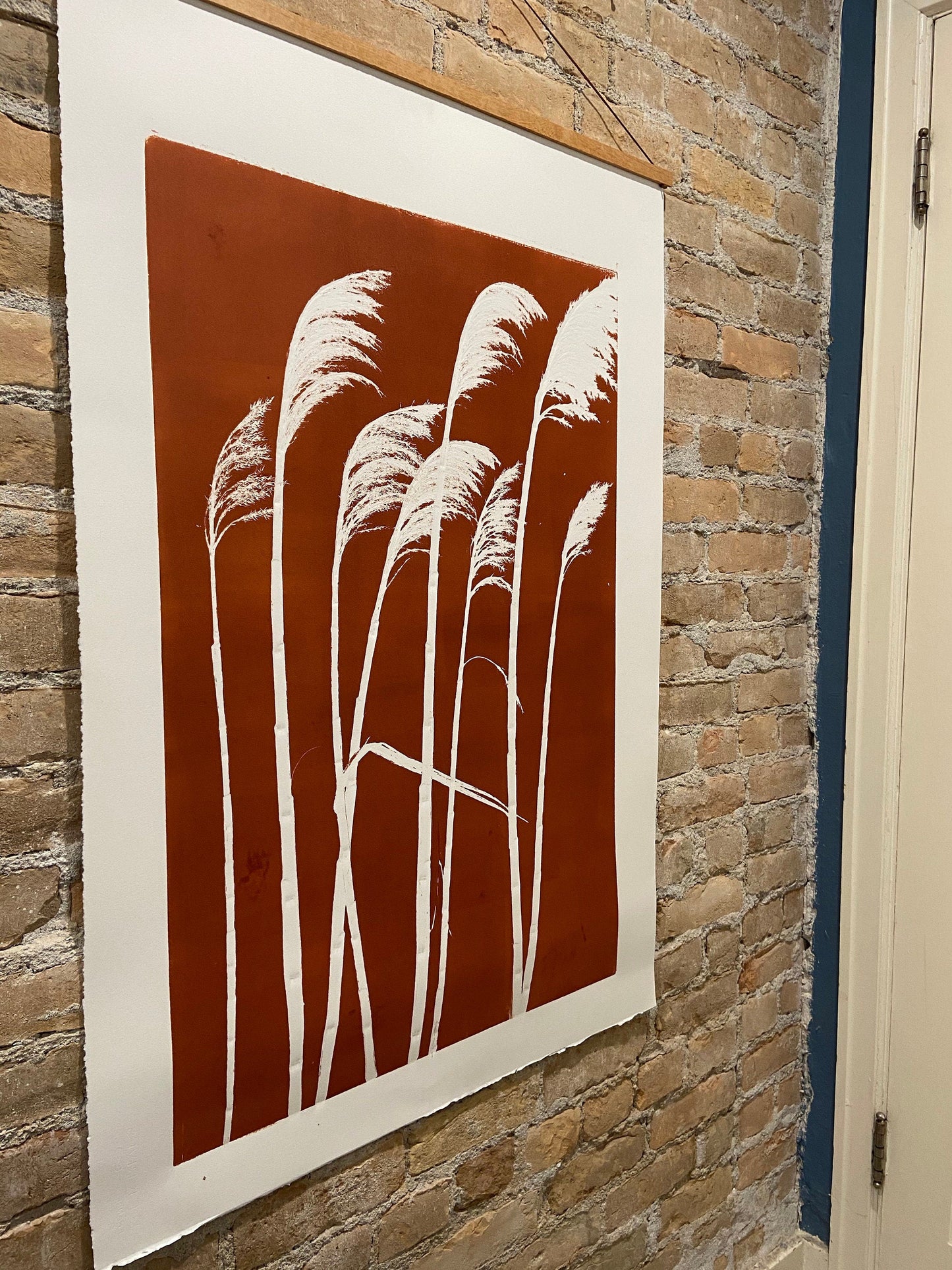 Pampas Grass Hand Pressed Botanical Monoprint on Burnt Umber - giclee print