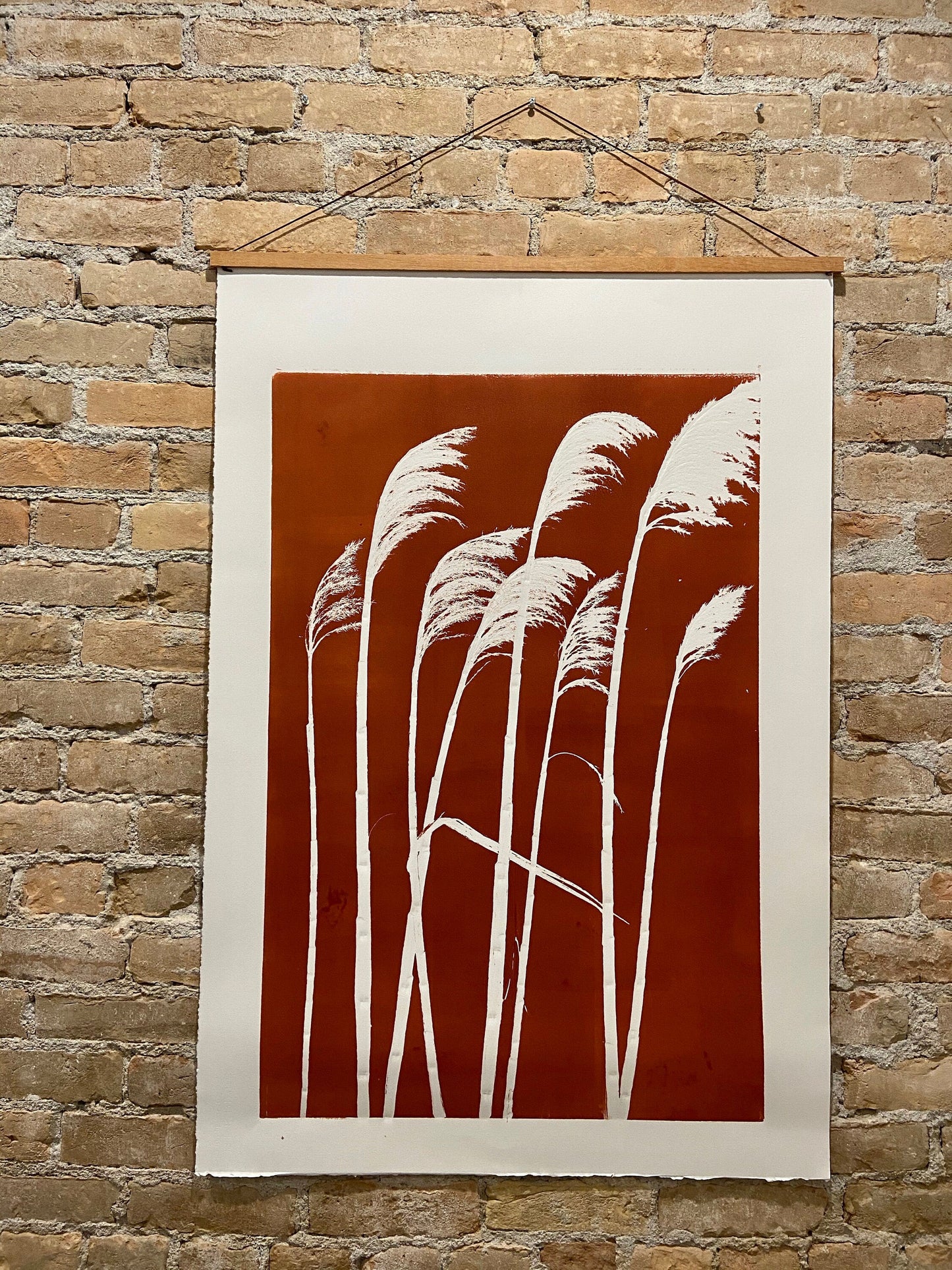 Pampas Grass Hand Pressed Botanical Monoprint on Burnt Umber - giclee print