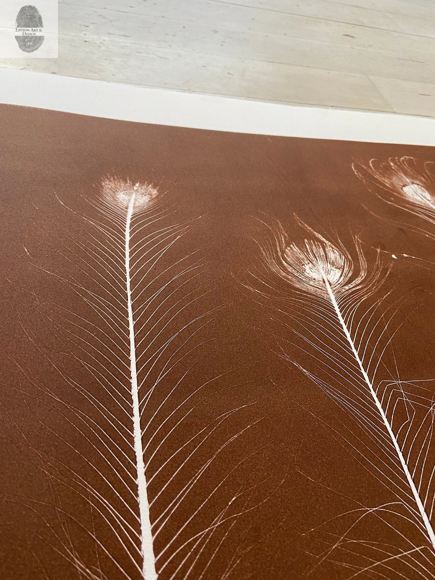 Peacock Feather Monoprint in Bronze - giclee print lintonart