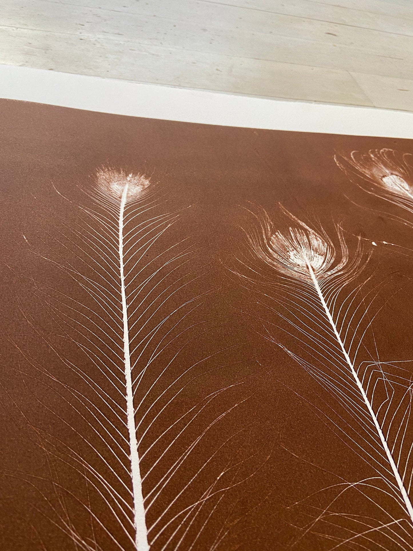 Peacock Feather Monoprint in Bronze - giclee print