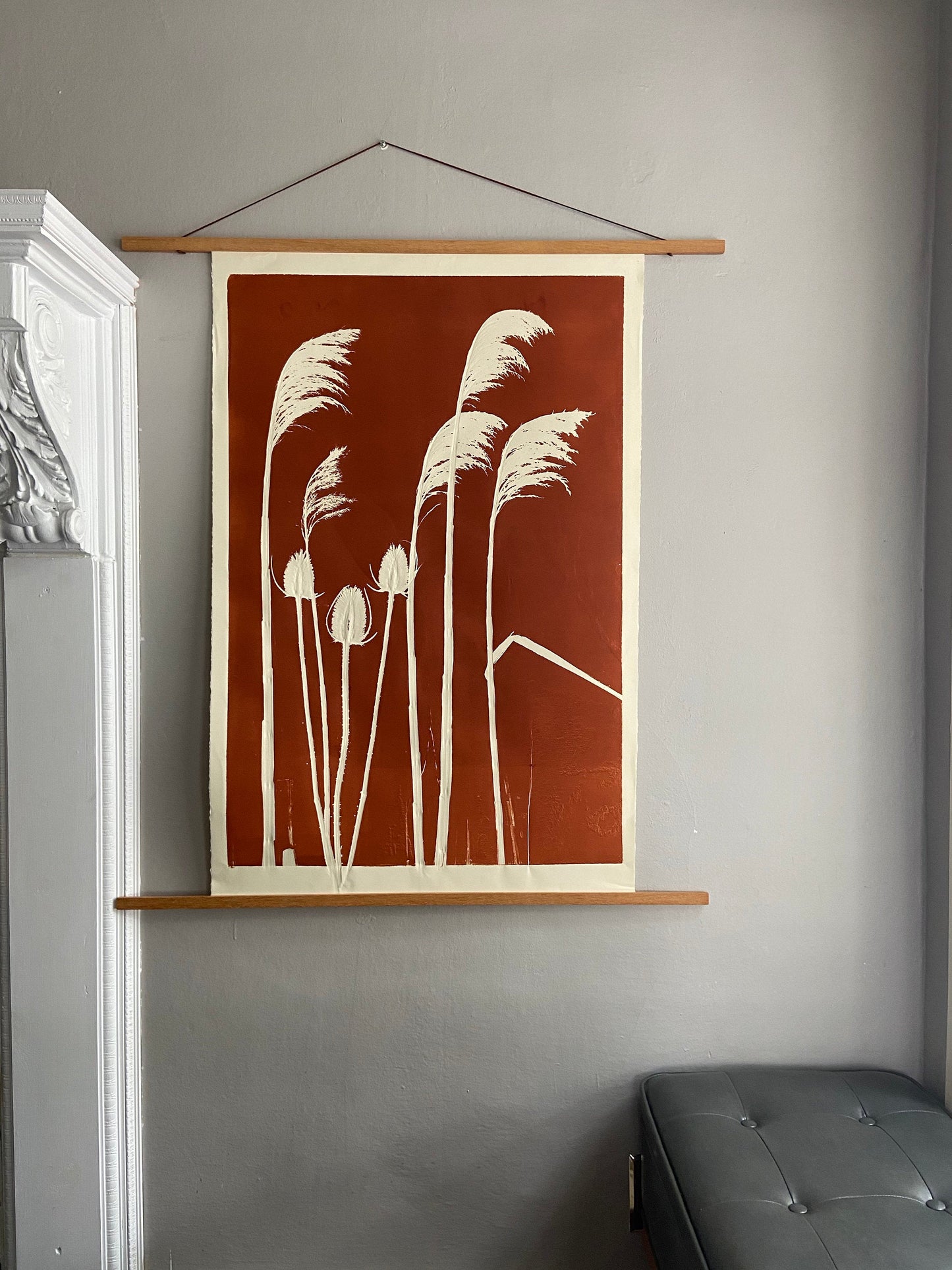 Thistle and Pampas Grass Hand Pressed Monoprint - giclee print