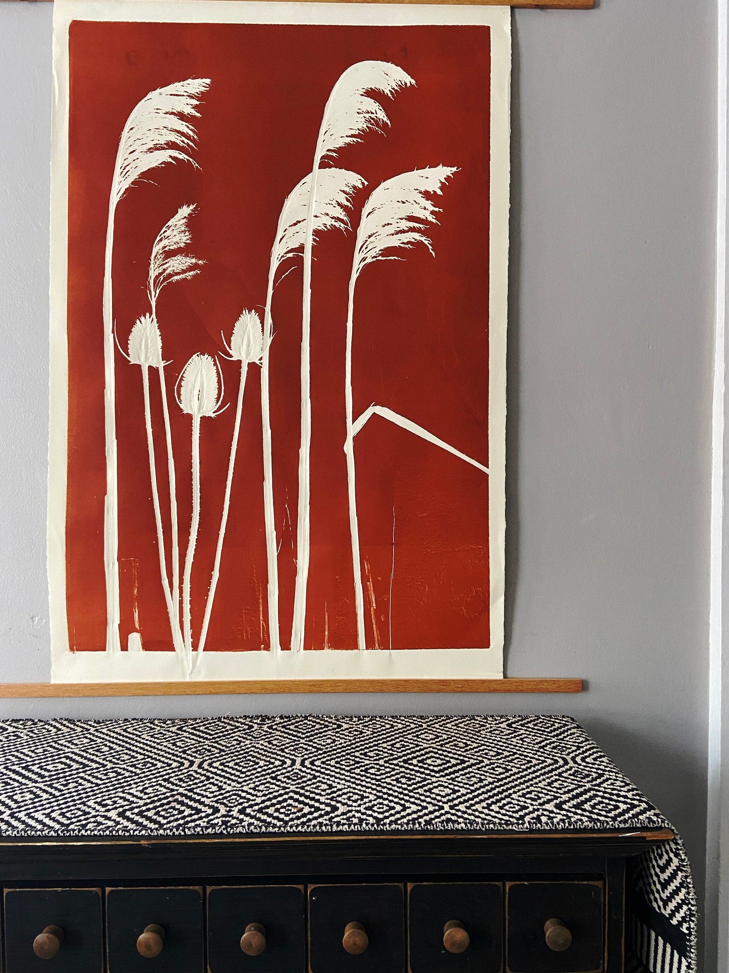 Thistle and Pampas Grass Hand Pressed Monoprint - giclee print