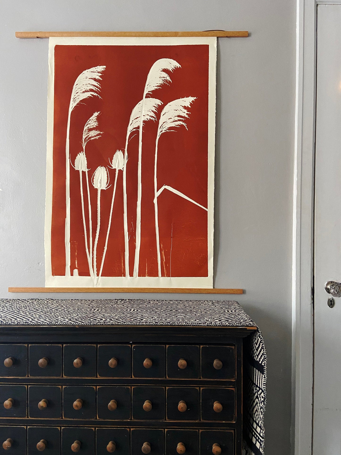 Thistle and Pampas Grass Hand Pressed Monoprint - giclee print
