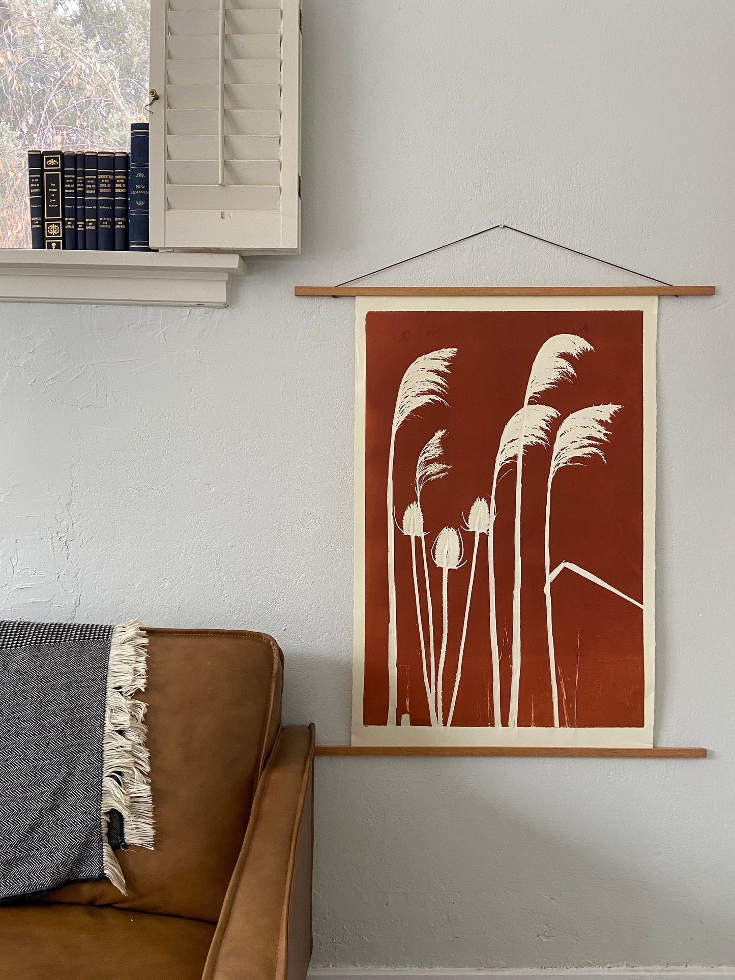 Thistle and Pampas Grass Hand Pressed Monoprint - giclee print