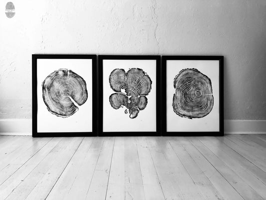 Three Panel Wall Art, Tree Blocks, Woodcut print, Tree hugger gift, Signed Original 18x24 inches lintonart