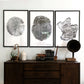 Tree rings Print, Three Panel Wall Art, Woodcut print, Lumber, Tree of Life, Sacred Geometry, Live Edge, Shabby Tree, Each 24x36 inches lintonart