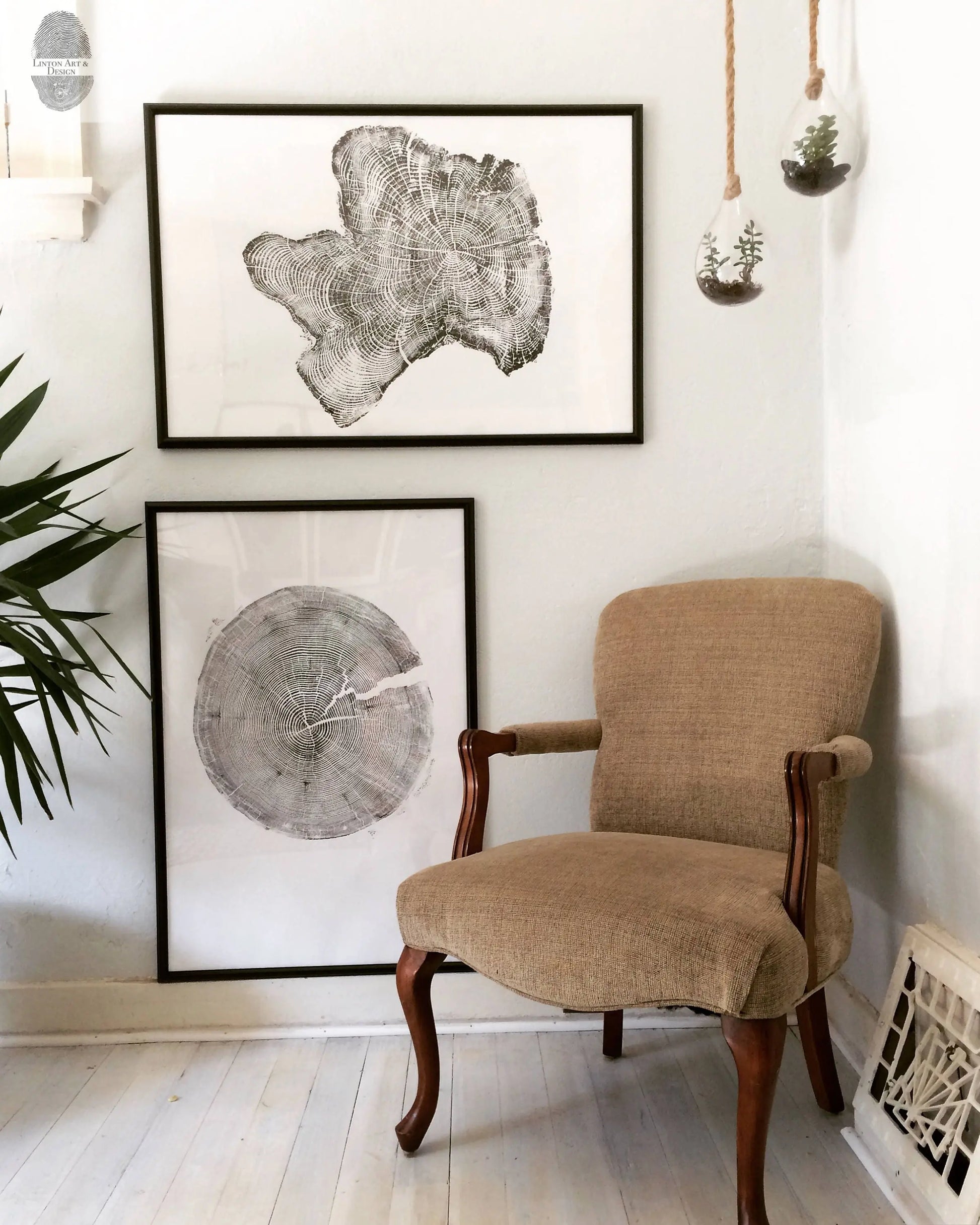 Tree rings Print, Three Panel Wall Art, Woodcut print, Lumber, Tree of Life, Sacred Geometry, Live Edge, Shabby Tree, Each 24x36 inches lintonart