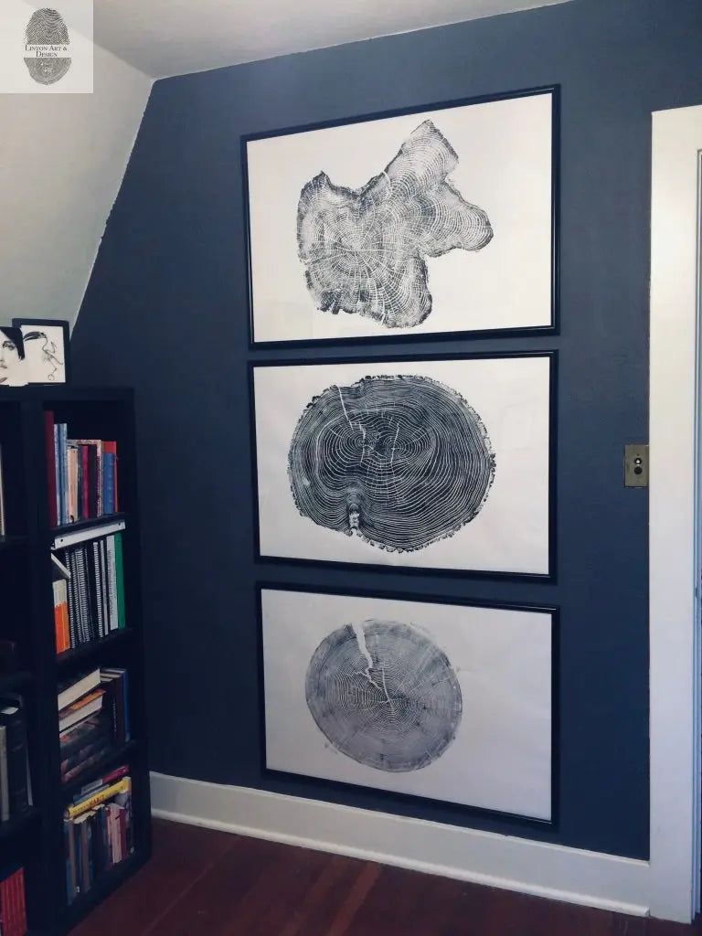 Tree rings Print, Three Panel Wall Art, Woodcut print, Lumber, Tree of Life, Sacred Geometry, Live Edge, Shabby Tree, Each 24x36 inches lintonart