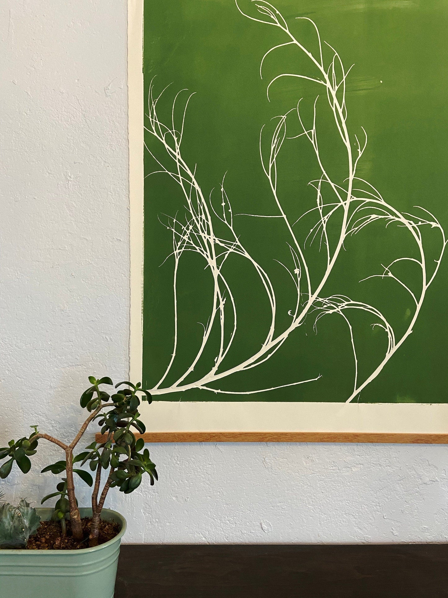 Tumbleweed Hand Pressed Botanical Monoprint on Green - giclee print
