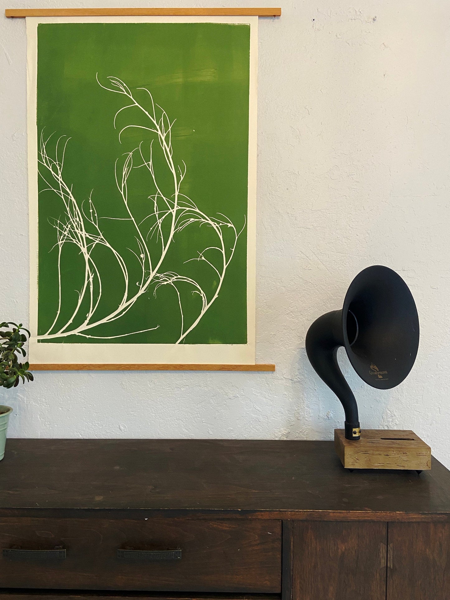 Tumbleweed Hand Pressed Botanical Monoprint on Green - giclee print