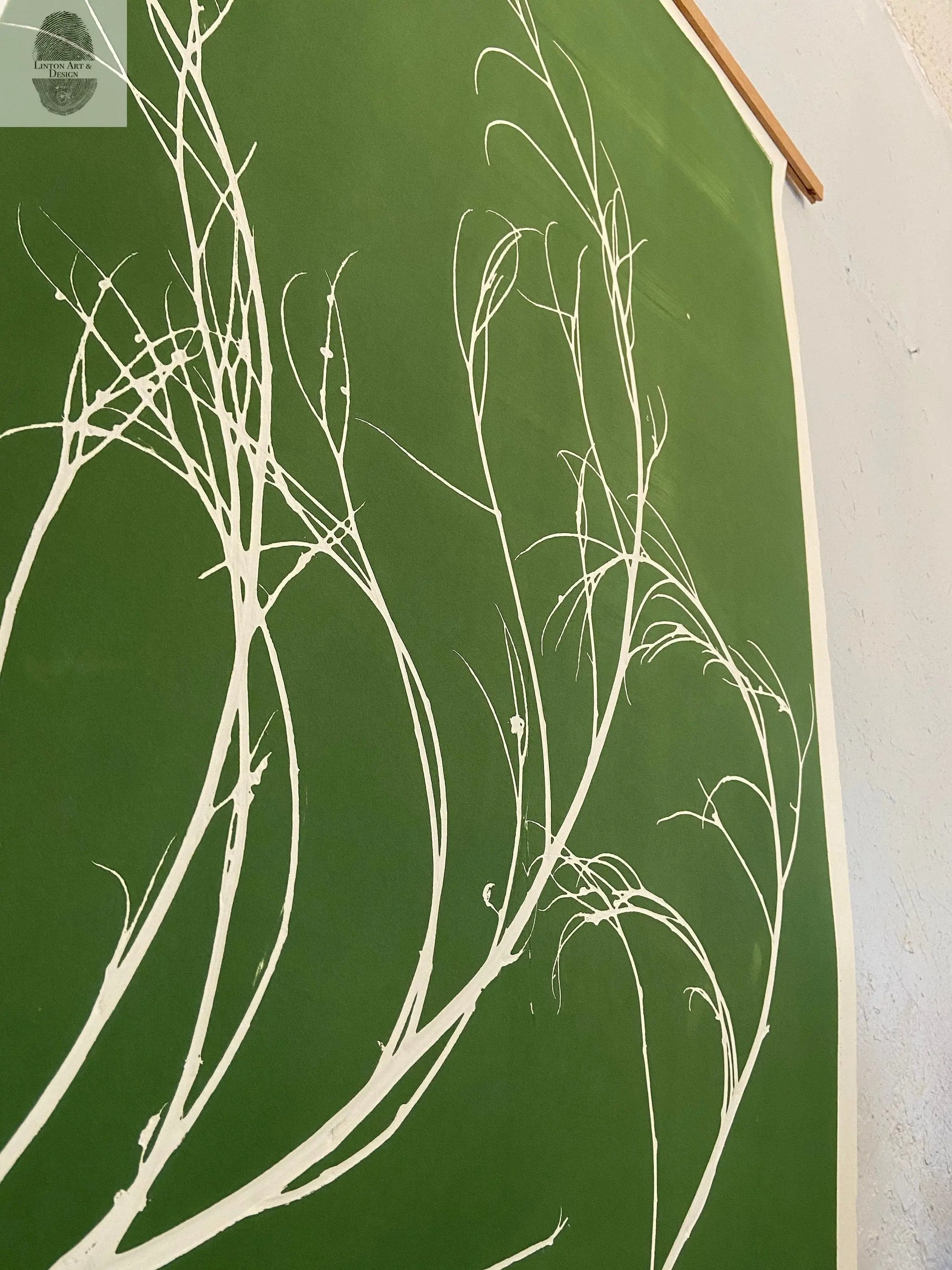 Tumbleweed Hand Pressed Botanical Monoprint on Green - giclee print lintonart