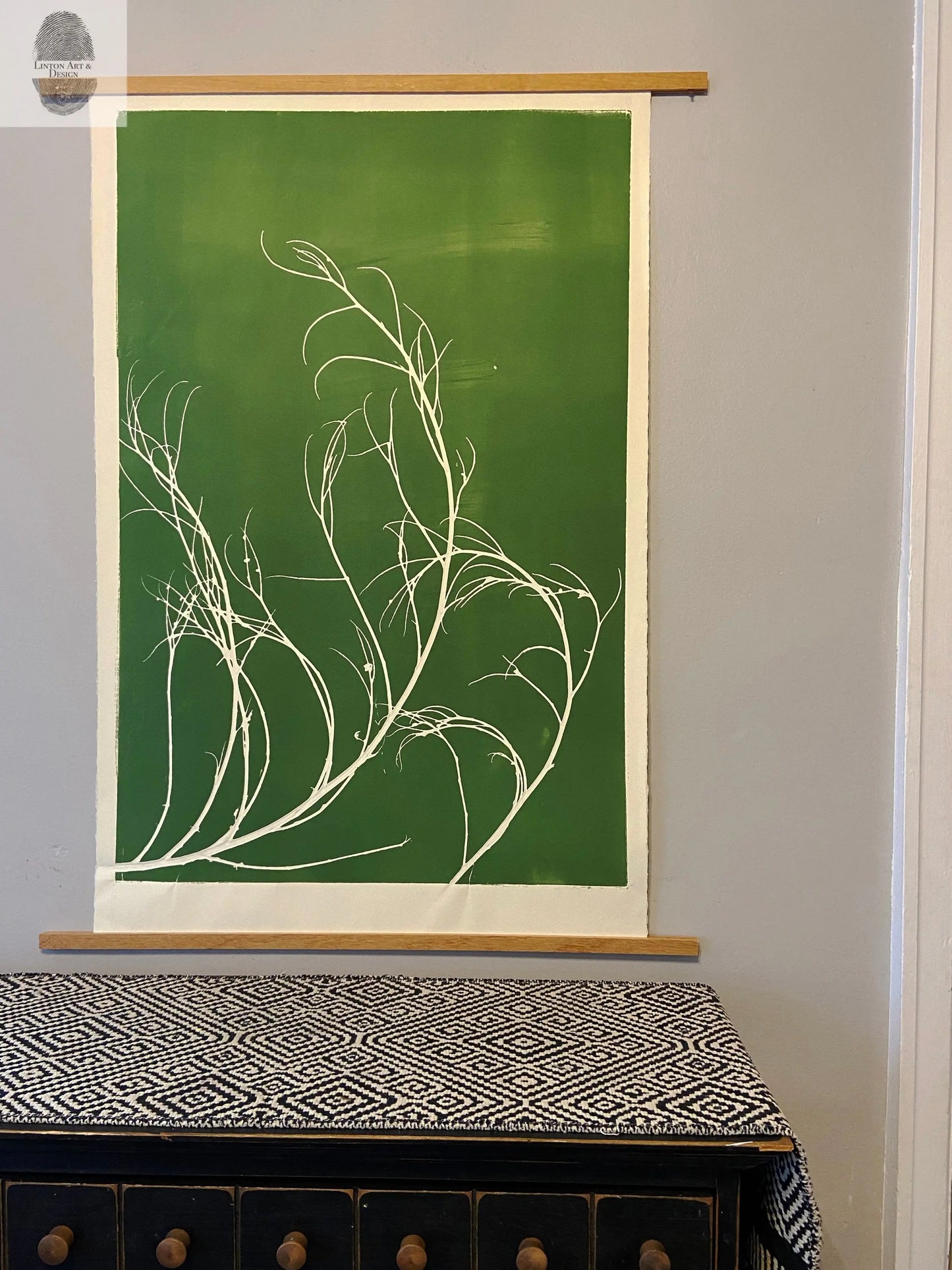 Tumbleweed Hand Pressed Botanical Monoprint on Green - giclee print lintonart