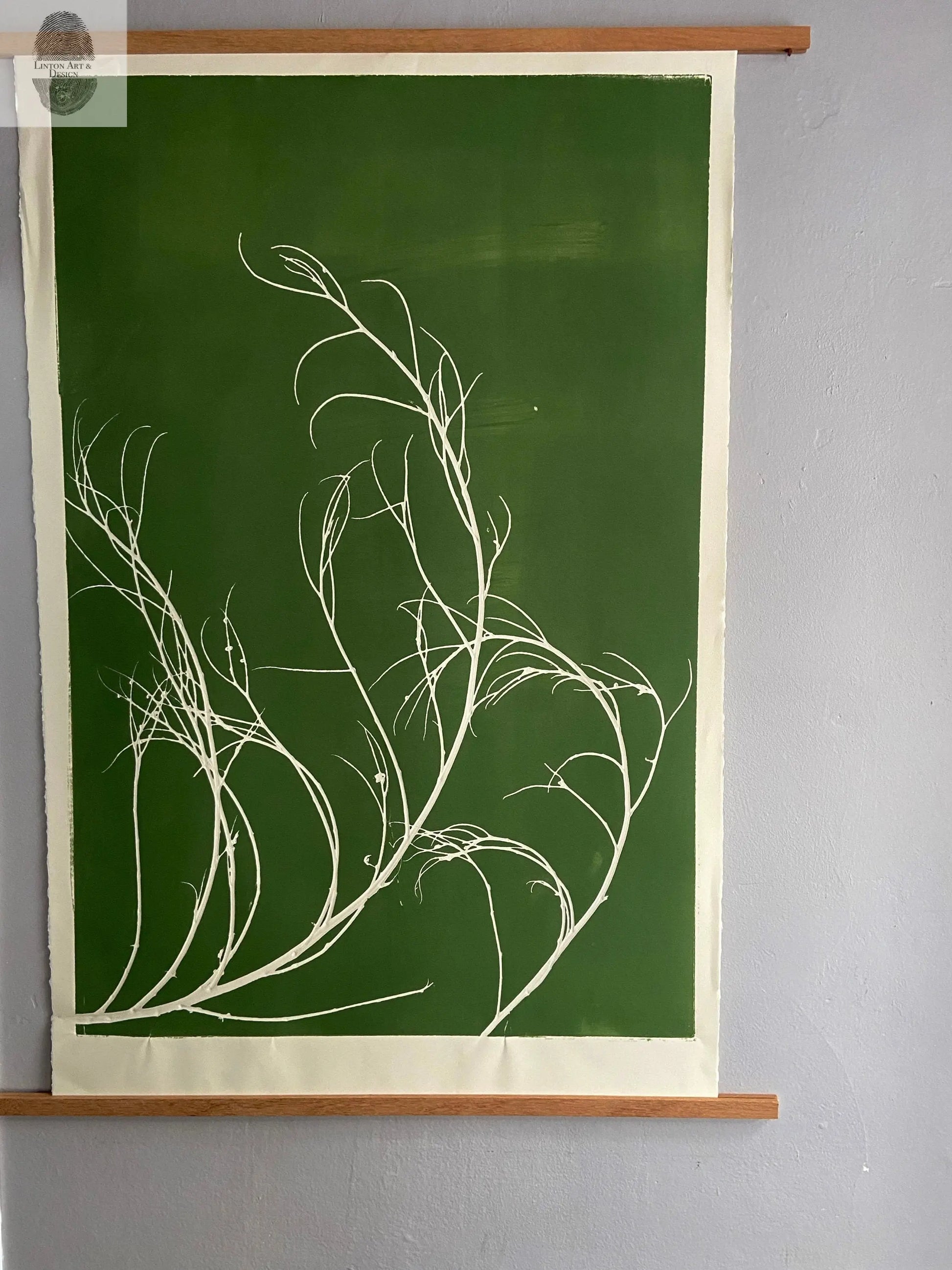 Tumbleweed Hand Pressed Botanical Monoprint on Green - giclee print lintonart