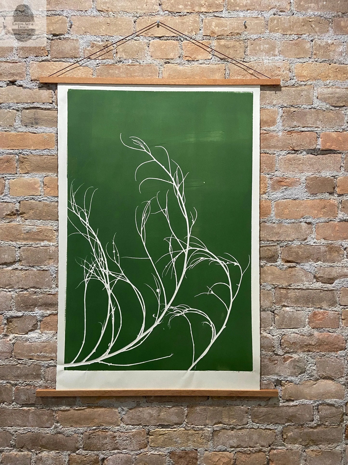 Tumbleweed Hand Pressed Botanical Monoprint on Green - giclee print lintonart