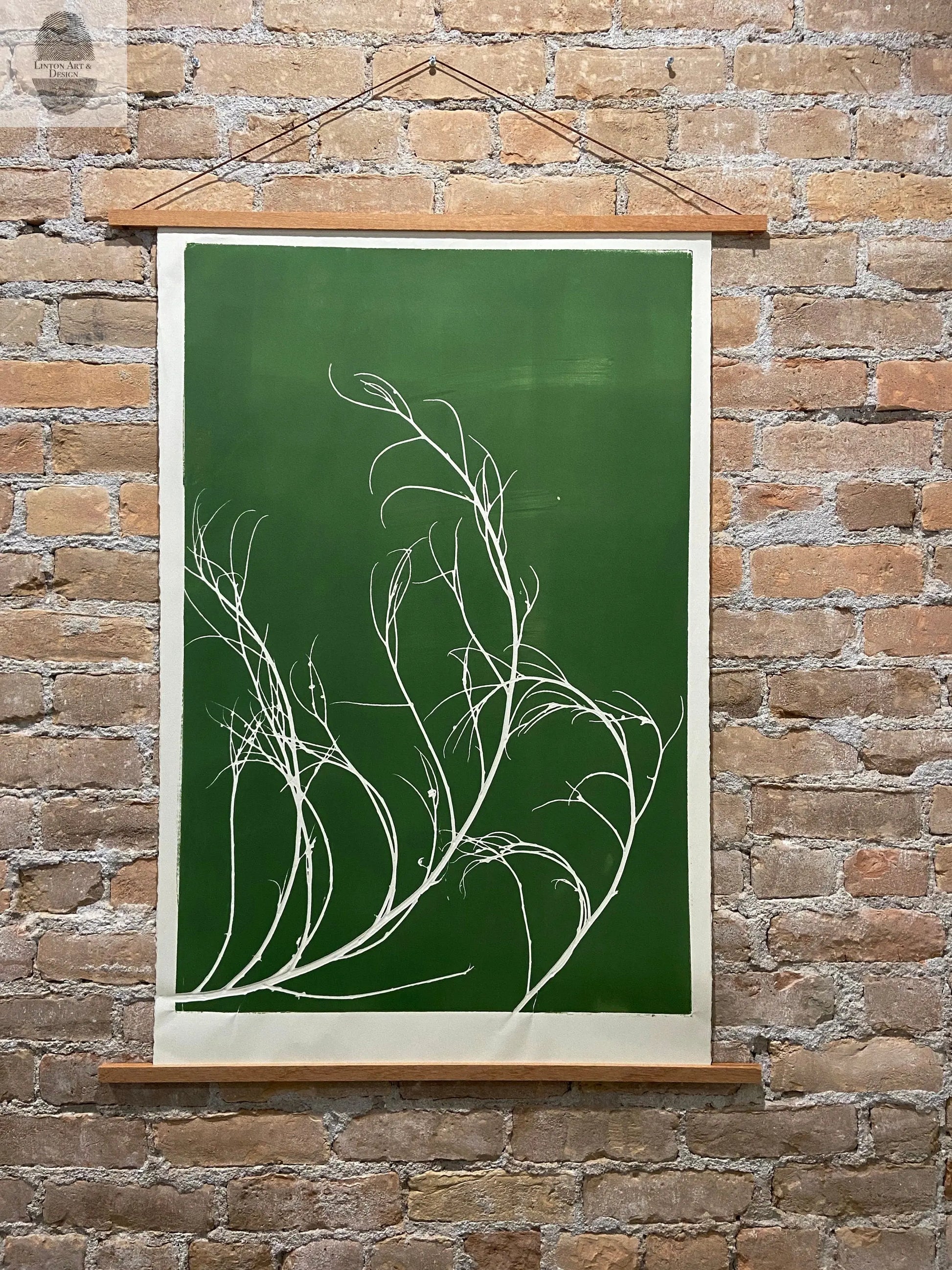 Tumbleweed Hand Pressed Botanical Monoprint on Green - giclee print lintonart