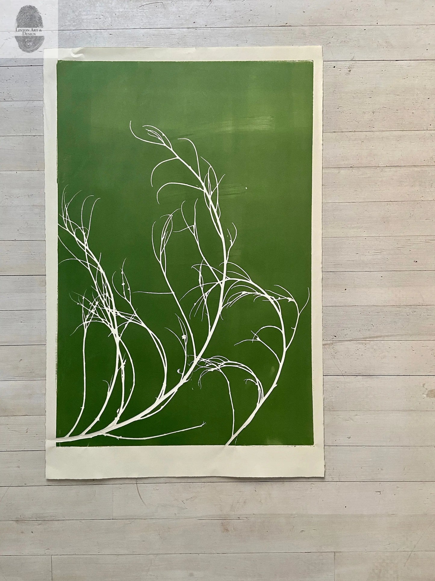 Tumbleweed Hand Pressed Botanical Monoprint on Green - giclee print lintonart