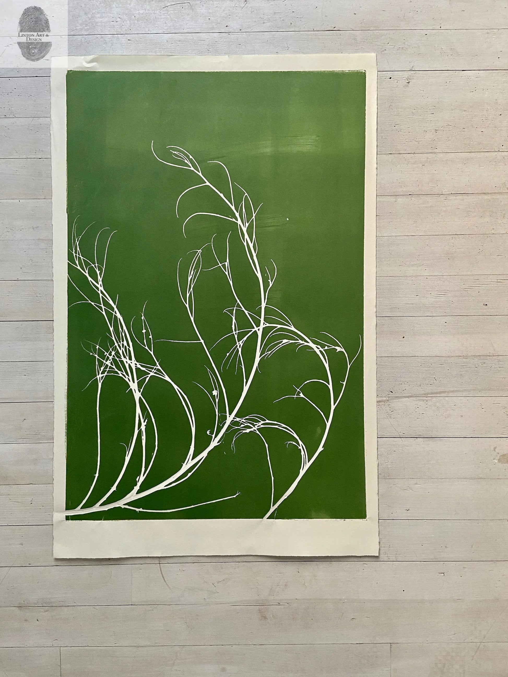 Tumbleweed Hand Pressed Botanical Monoprint on Green - giclee print lintonart