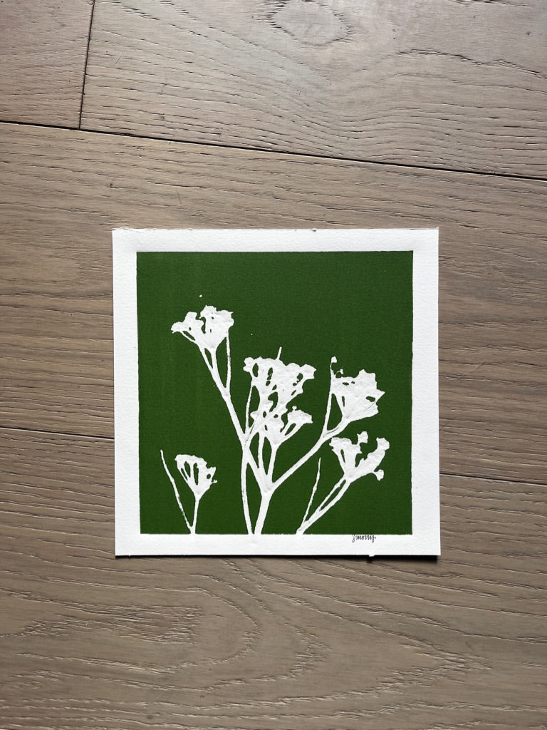 Wild Fennel Hand Pressed Botanical Monotype on Green II - Original Print 8x8 inches