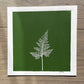 Fern Hand Pressed Botanical Monotype on Green - Original Print 8x8 inches