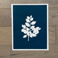 Southwest Tree Branch Hand Pressed Botanical Monoprint on Blue - Original Print 15x19 inches