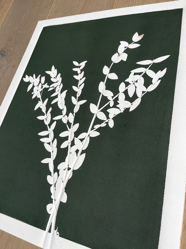 Wild Indigo Hand Pressed Botanical Monotype Print - Original Print 16x20 inches