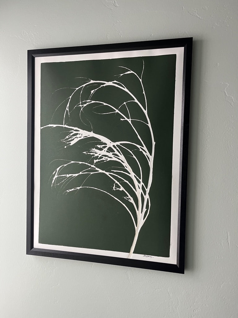 Tumbleweed Hand Pressed Botanical Monoprint on Pine Green - Original Print 18x24 inches