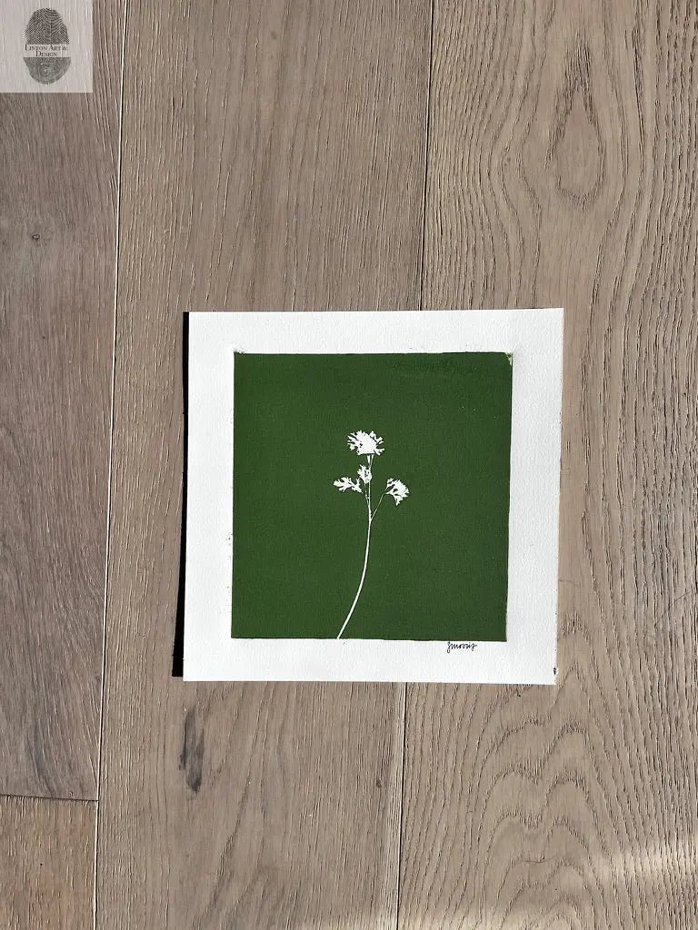 Wild Flower Hand Pressed Botanical Monotype on Green - Original Print 8x8 inches lintonart