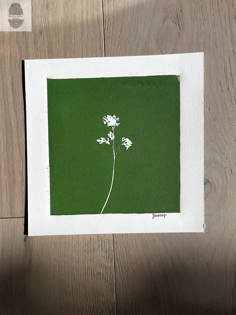 Wild Flower Hand Pressed Botanical Monotype on Green - Original Print 8x8 inches lintonart