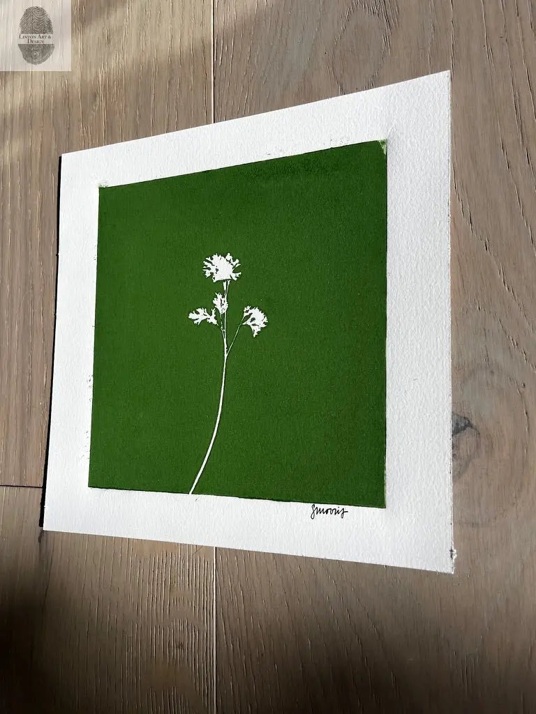 Wild Flower Hand Pressed Botanical Monotype on Green - Original Print 8x8 inches lintonart