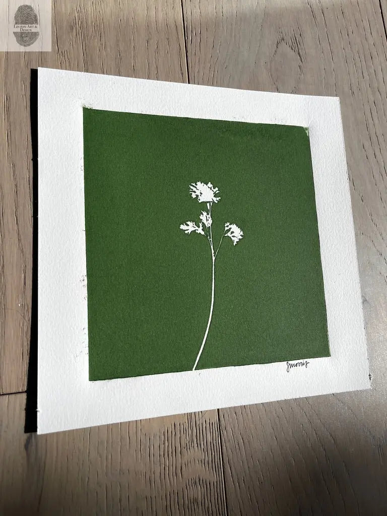 Wild Flower Hand Pressed Botanical Monotype on Green - Original Print 8x8 inches lintonart