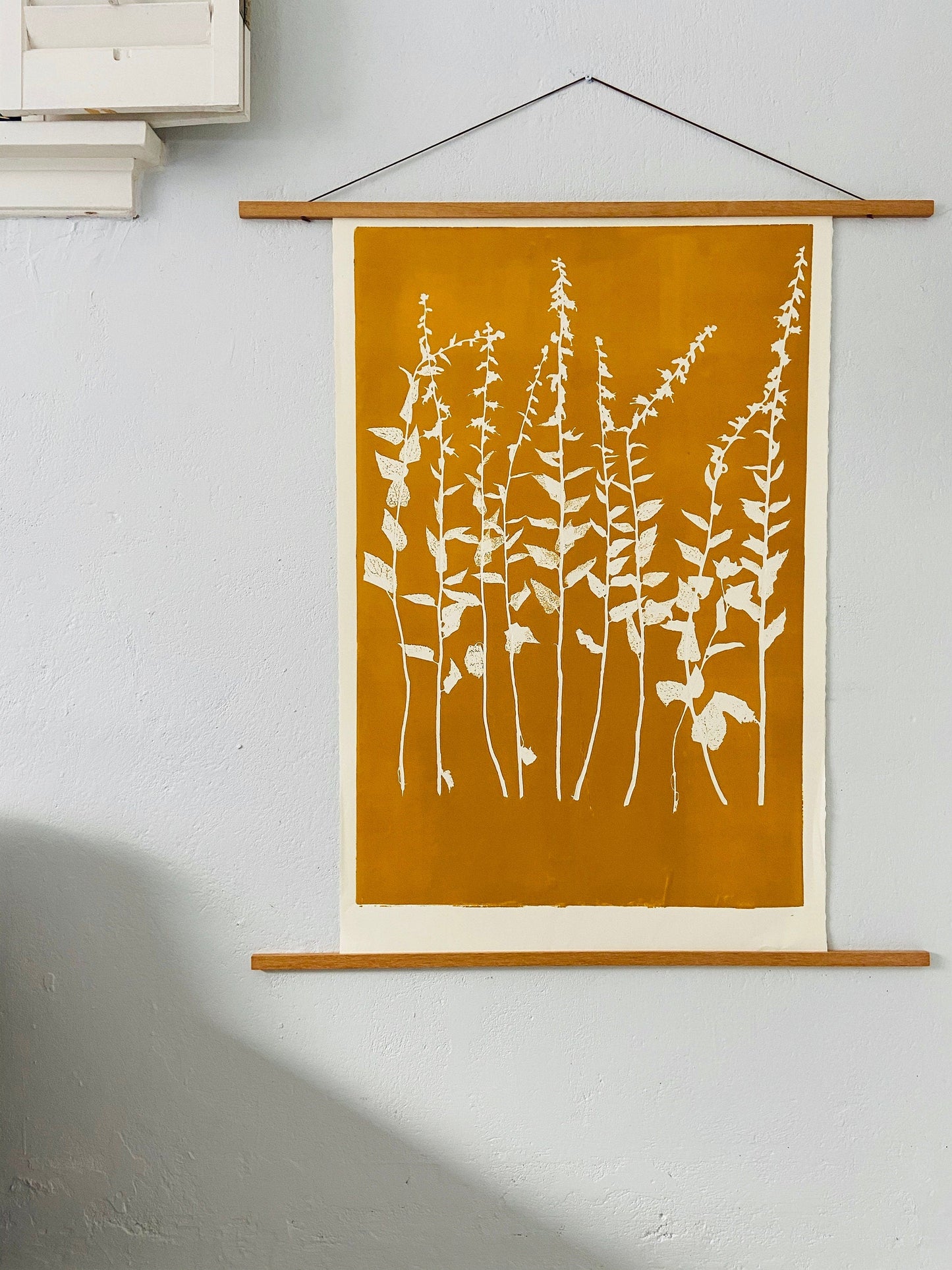 Wild Flowers Hand Pressed Botanical Monoprint on Yellow Gold - giclee print