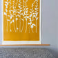 Wild Flowers Hand Pressed Botanical Monoprint on Yellow Gold - giclee print lintonart