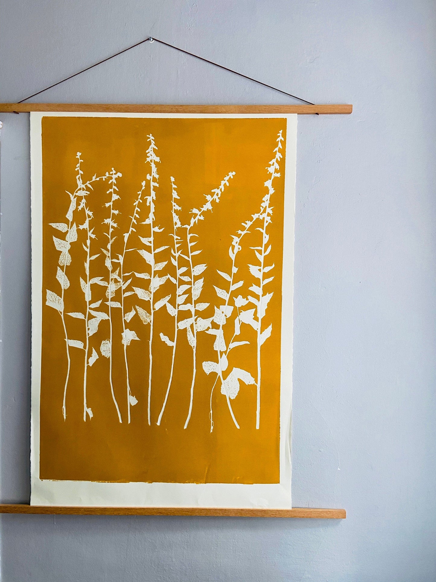 Wild Flowers Hand Pressed Botanical Monoprint on Yellow Gold - giclee print