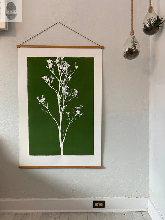 Wild Weeds Hand Pressed Monoprint on Green - giclee print lintonart