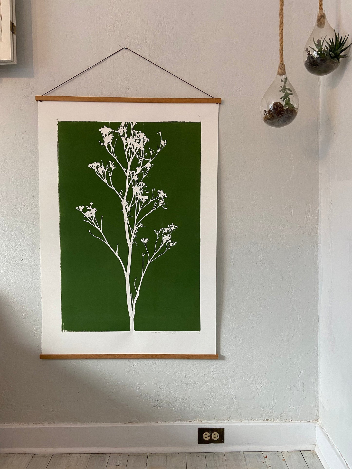 Wild Weeds Hand Pressed Monoprint on Green - giclee print
