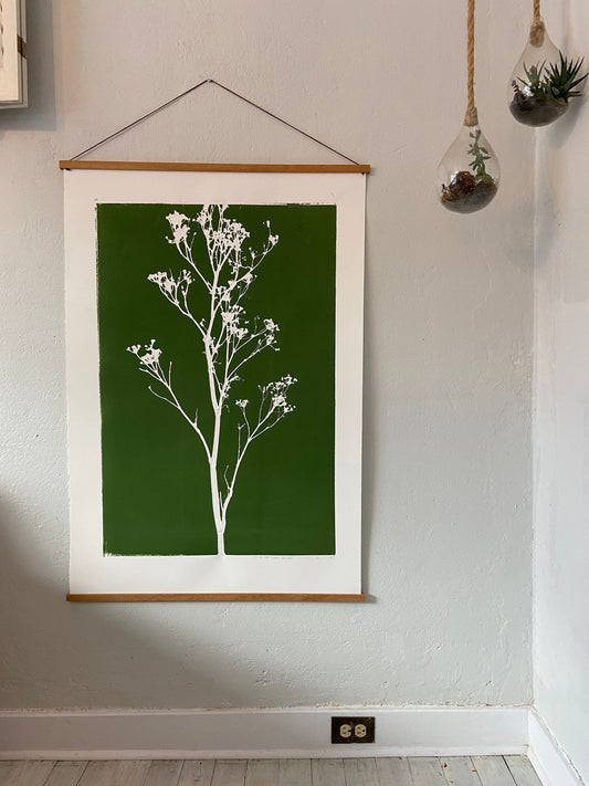 Wild Weeds Hand Pressed Monoprint on Green - giclee print